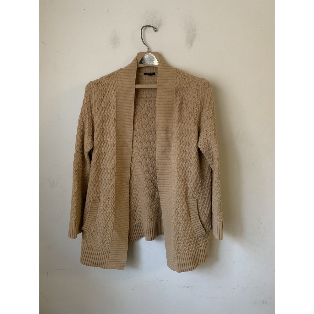 TALBOTS Womens Cardigan XP‎ Petite Beige Fall Minimal Waffle Knit Wool Country